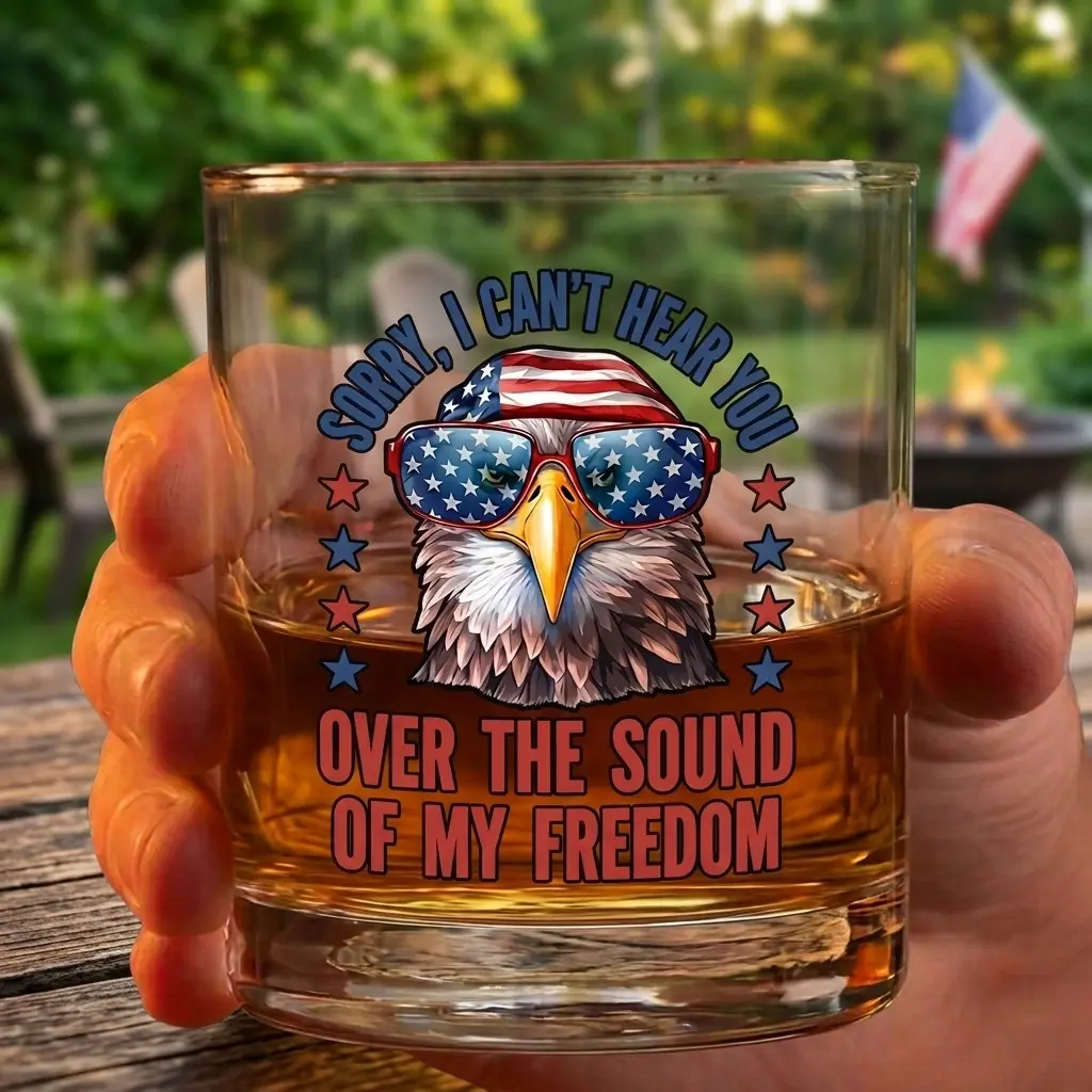 Sorry, I Can't Hear You Over The Sound Of My Freedom Personalized Glass, Friendship Whiskey Glass, State to State Engraved Bourbon Glass, Personalized Gift for Best Friend, Custom Name Rocks Glass, Friendship Gift, Birthday Gift,