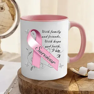 1pc, 11oz, Breast Cancer Survivor" Ceramic Coffee Mug - Pink Ribbon and Inspirational Quote Design - Dishwasher Safe - Perfect Gift for Cancer Survivors, Fighters, and Supporters