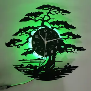 Elegant Tree-Shaped Vintage LED Vinyl Record Wall Clock, Perfect for Bedroom, Living Room, Home Decor, Ideal Gift