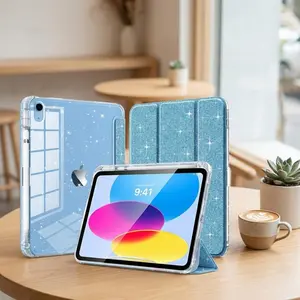 Case for iPad 11th Gen 11 Inch (2025) & iPad 10th Gen 10.9 Inch (2022), Glitter Clear TPU Case with Pencil Holder, Auto Wake/Sleep, Shockproof Cover, Sky Blue