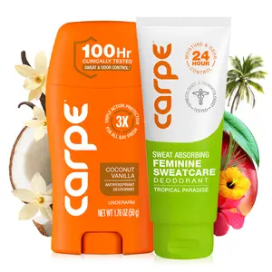 Sweat-Free Duo for Women - Sweat Absorbing Feminine Care Deodorant + Antiperspirant Underarm Lotion - Premium Scents - Choose from Coconut Vanilla, Vanilla Peach, Pure Powder, Lavender Citrus & More - Comfort Down There  Scented Cosmetic Aroma