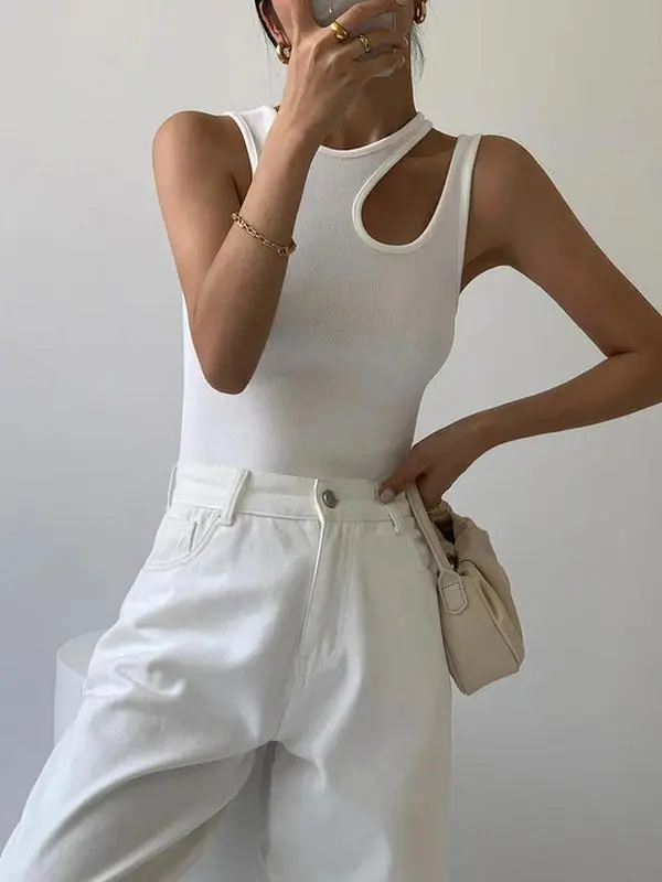 Ellis Solid Cutout Tank Top