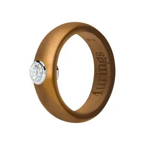 Metallic Bronze Oversize 4-12 Silicone Wedding Rhinestone Rings for Women With Diamond Stackable Silicone Rubber Wedding Bands