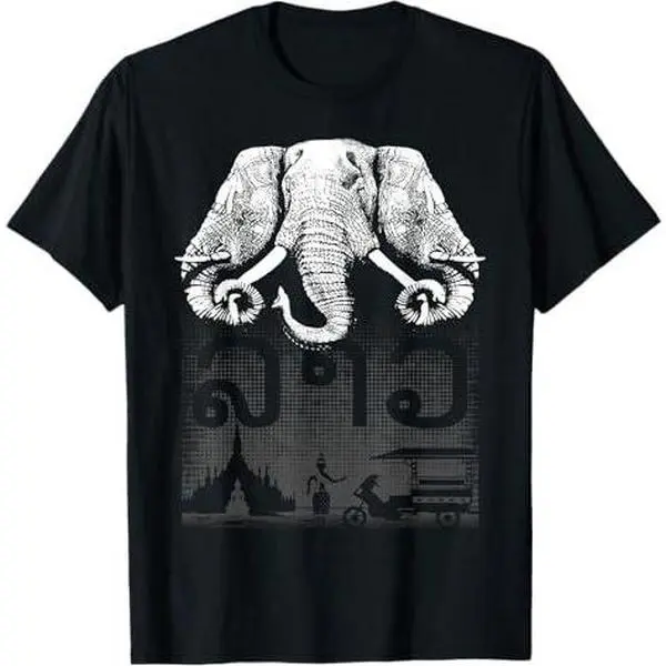 3 Headed Elephant Design Style Original Kingdom of Laos Flag T-Shirt