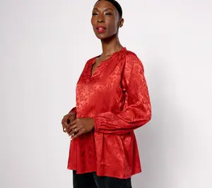 Isaac Mizrahi Live! Stretch Jacquard Shirred Peplum Blouse