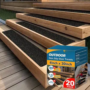Outdoor Stair Treads, 4" x 30" 20 Pack Pre-Cut Non Slip Strips, Grip Tape Adhesive,  80 Grit Anti-Slip