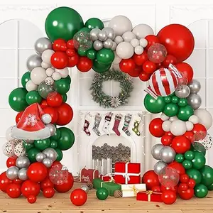167PCS Christmas Balloons Garland Arch Kit, Green Red Silver Balloons for New Year Holiday Merry Xmas Christmas Party Decorations Supplies
