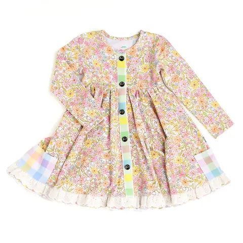 Kennedy Floral Button Dress Easter Floral Plaid Stripe Lace Twirl Dress Gigi and Max