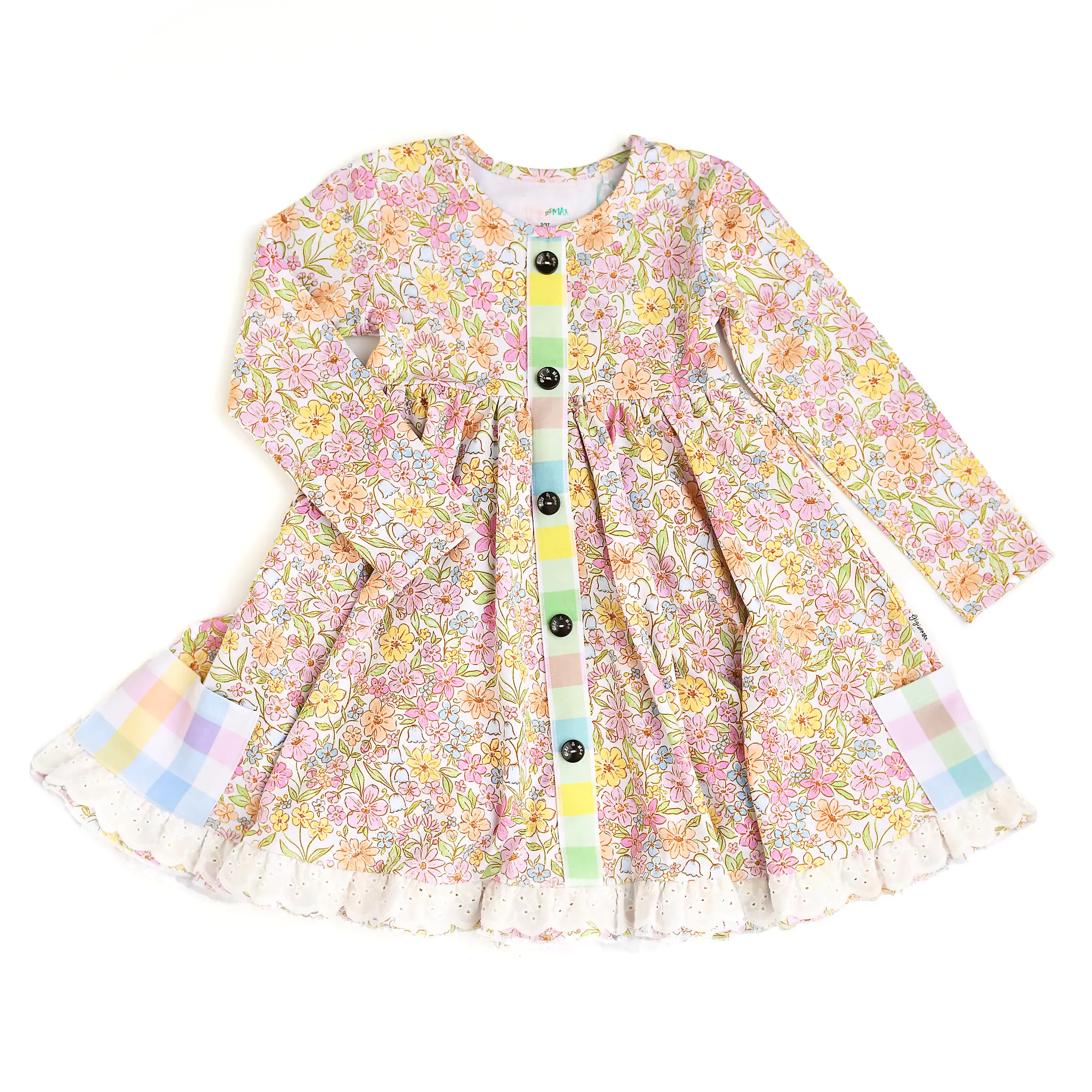 Kennedy Floral Button Dress Easter Floral Plaid Stripe Lace Twirl Dress Gigi and Max