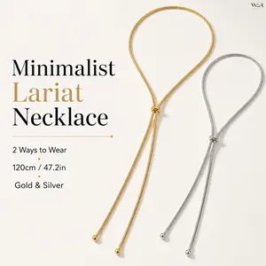 Lariat Necklace Gold Silver Minimalist Adjustable Sparkling Elegant Lightweight Comfortable Versatile Feminine Modern Gift for Women Girls Daily Wear Special Occasion Perfect Accessory