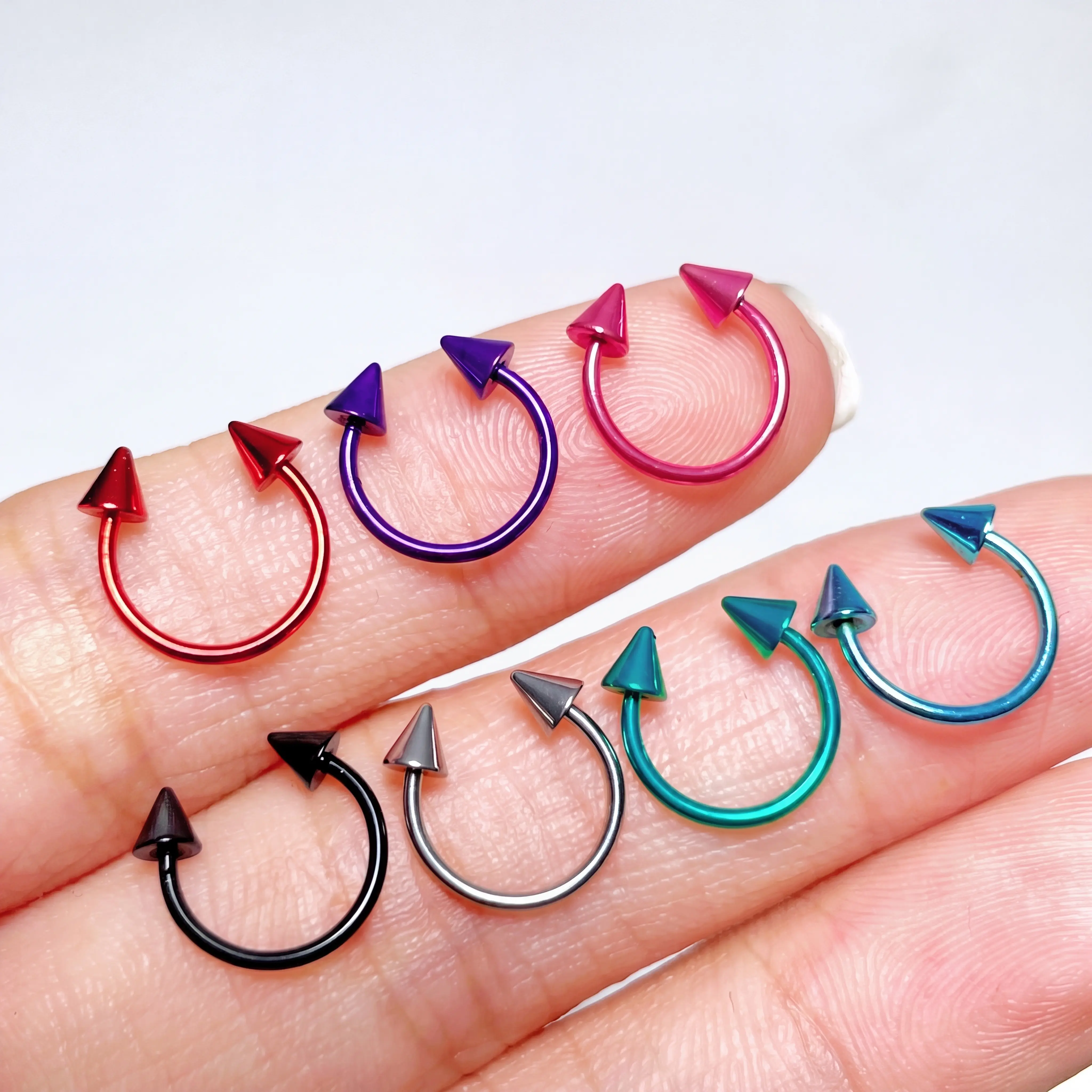 7PCS 20G 8mm Multicolor Mini Cone Horseshoe Body Piercing Rings Set | Nose Septum Eyebrow Tragus Lip Daith Helix Jewelry for Women Men
