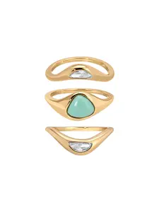 Ettika Turquoise Solstice Ring Stack - Brass 18k Gold Plated Reconstituted Turquoise Gemstone Jewelry Set