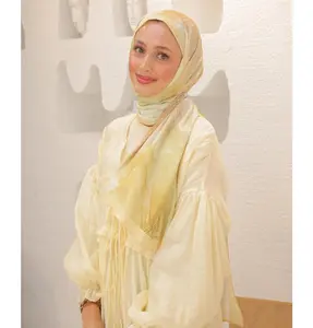 Rosie Cotton Blend Patterned Shawl Hijab - Golden Yellow