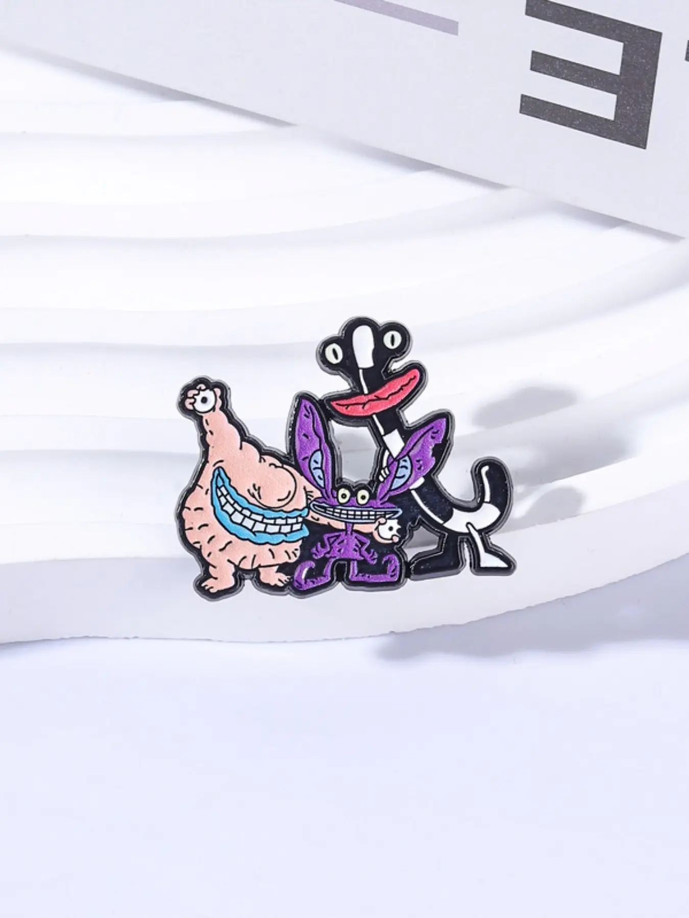 Aaahh Real Monsters Enamel Pin Krumm Ickis Oblina 90s Cartoon Nickelodeon Retro Funny Weird Monster Badge High Quality Durable Alloy Lapel Brooch for Backpack Jacket Hat Bag Fans Gift Vintage Nostalgia Jewelry Accessory Gift for Fans Friends Hat Pins