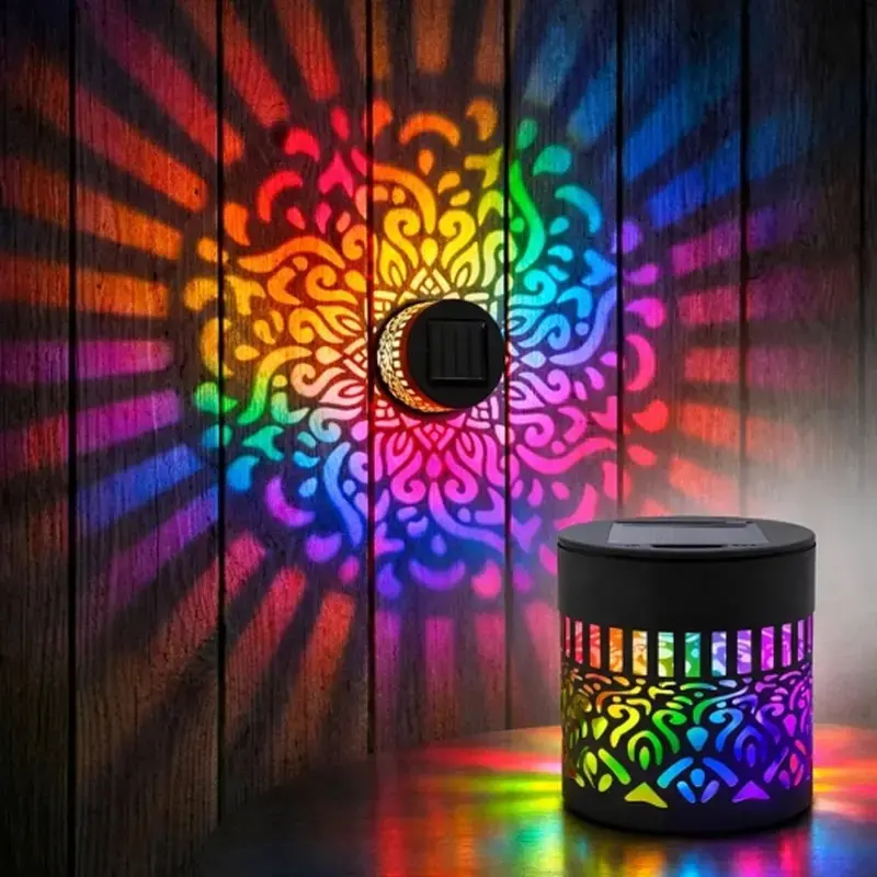 2-Pack Durable Solar Mandala Projection Wall Lights, 7-Color Changing Waterproof Metal Construction Solar Outdoor Lights for Garden Walkways, Patio Fence