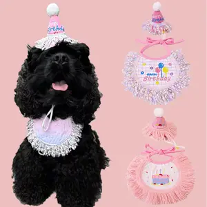 Cute Pet Birthday Party Set - Adjustable Puppy & Kitty Bib with Tail, Party Hat for Large Dogs & Cats, Ideal for Drool Control & Photo Sessions, Great Pet Gift