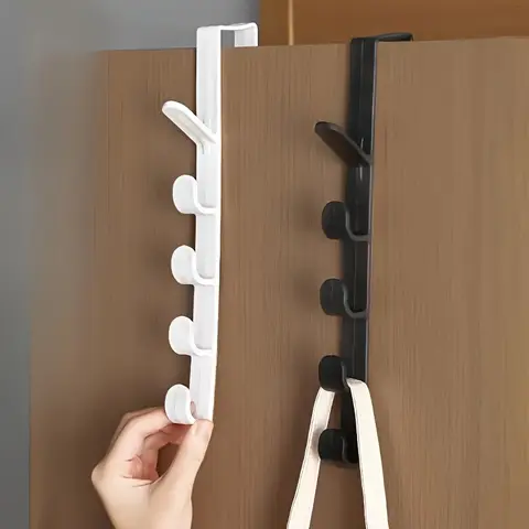 Space-Saving Over-the-Door Hook - Multifunctional Hanger Bathroom Accessory for Bathroom, Clothes, Towels, and Accessories - Door Hooks for Hanging Towels - Durable Plastic, No Power Needed Hanging Hook