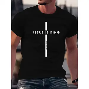 100% cotton casual Christian T-shirt - Jesus is King, golf gift T-shirt with cross, suitable for both men and women