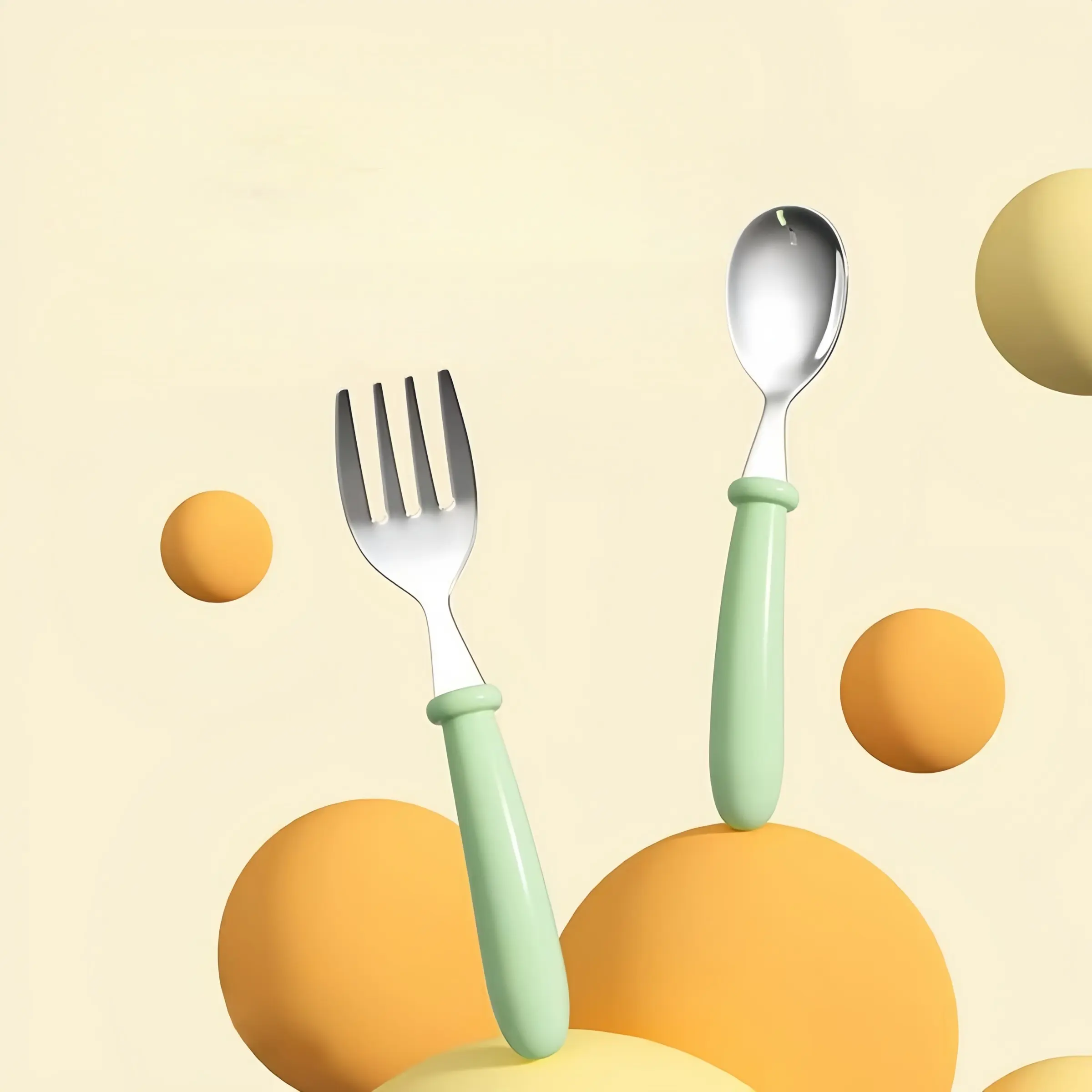 2-Piece Cutlery Set for Kids, Tableware Sets, Includes Spoon and Fork, Made of Stainless Steel and Silicone, Bright Colors, Safe for Meals, Spoons and Forks Set