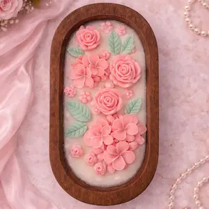 Pink Flowers Dough Bowl Candle 15 oz Floral Scented - Birthday gift candle, Mothers Day Candle gift idea, Decorative candle, home decor