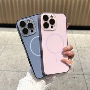 Magnetic Matte Electroplated Phone Case with Lens Film for IPhone 11 12 13 14 15 16 17 Pro Max Shockproof Full Coverage