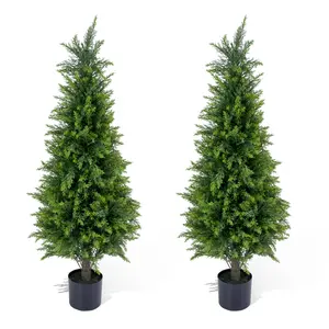 Artificial Cedar Topiary Trees Set of 2, 3FT Outdoor Faux Pine Shrubs Plants for Front Porch Decor, Realistic Potted Fake Cypress Tree for Home Indoor Living Room Office Garden Patio Decor