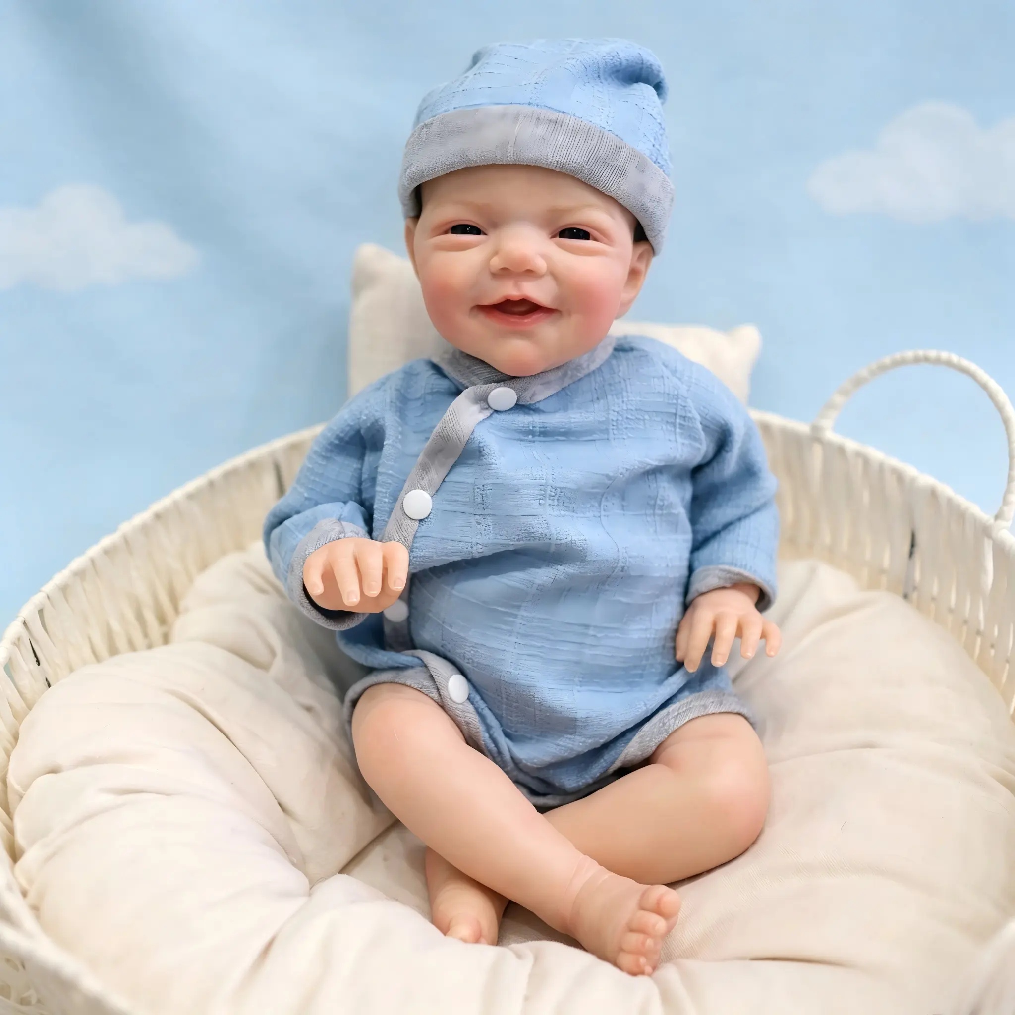 Reborn Baby Dolls Boy Vinyl Full Body 20 Inch with Blue Clothes Lifelike Newborn Baby Dolls With Painted Hair Cute Dolls Gift for Child Christmas Doll Collector Gift(BOY) roleplay