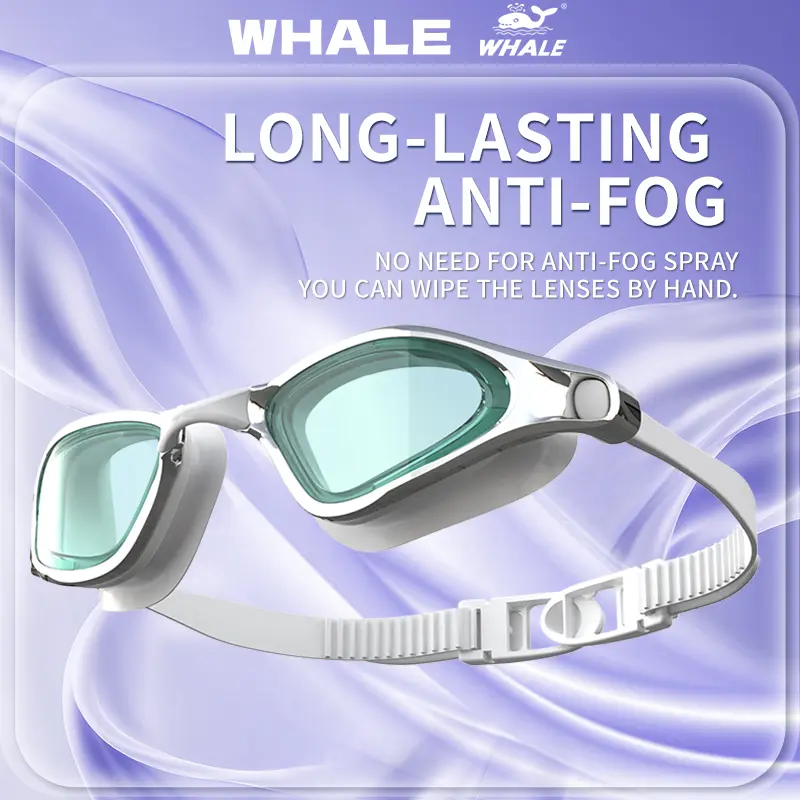WHALE Low-Profile Goggles for Swimming, Adult Black-Silver Mirror Training Goggles with Deep Silicone Eye Skirts, Adjustable Rear Strap