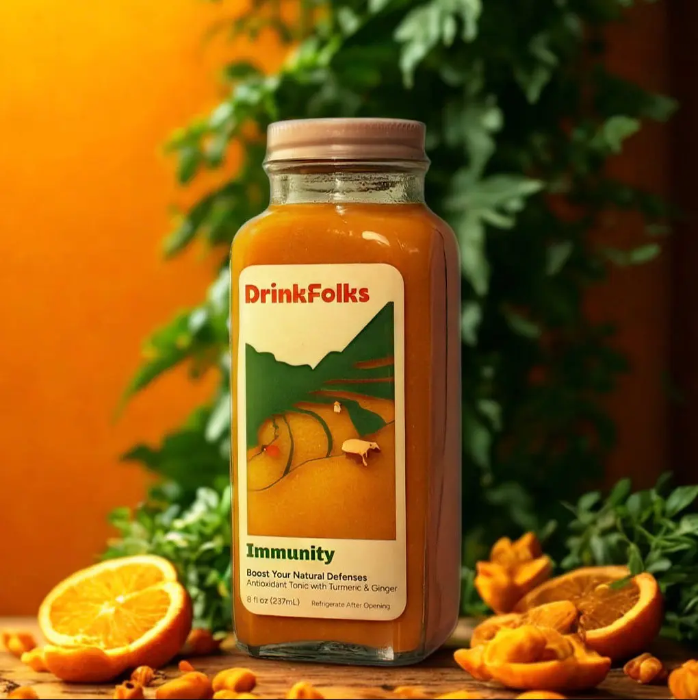 DrinkFolks Immunity Prebiotic Root Tonic 6 Pack | 50,000mg Turmeric + Ginger & Honey | Jamu Wellness Drink