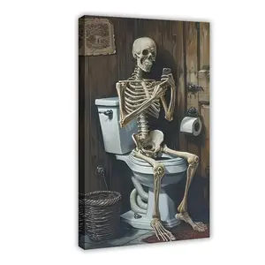 Toilet Book Humor Gothic Ghost Skull Halloween Classic Fashion Poster, Wall Art Decoration, WC, Living Room, Bedroom, Bar Wall Decoration, Waterproof, Painting, Printing, Artwork, Diamond Painting Per
