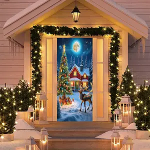 Elastic Room Door Decoration Set, Simple Installation Christmas Door Cover Banner, Happy Holidays Door Hanger for Home Indoor Outdoor Party Decorations, Party Decoration Supplies