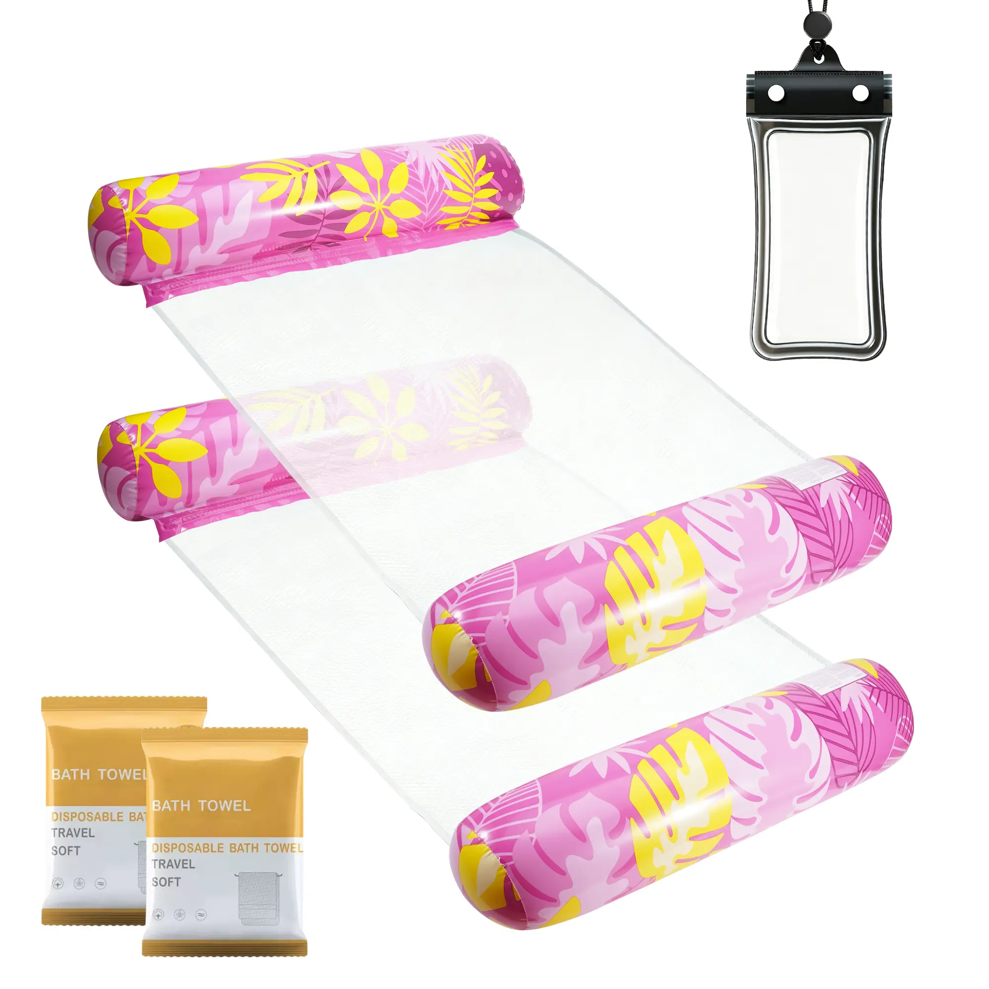 Beach Vacation Essentials Kit - 2 Floating Waterproof Water-Resistant Phone Cases, 2 Inflatable Pool Floats, Travel Towels for Cruise, Swimming