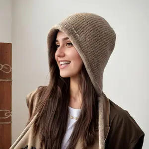 (3 colors available) Unisex autumn and winter knitted winter wool hat, winter warm face knitted wool hat, polyester fiber material, elastic, hand wash, fashionable warm earmuffs,