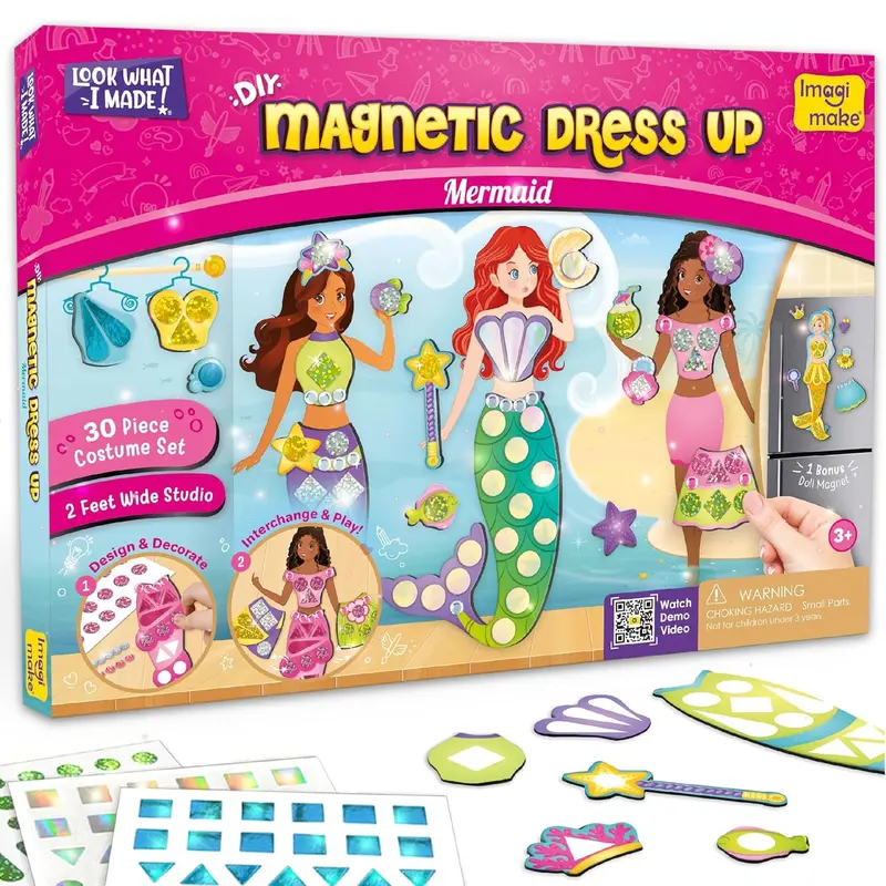 Imagimake DIY Magnetic Dress-Up Mermaid | Pretend Play Magnetic Toys for Kids 3-5 | 30 Magnetic Dresses & Accessories | Interchange & Create Unlimited Outfits | 3,4,5,6 & 7 Year Old Girl Birthday Gift