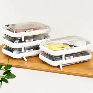 Clear Zipper Pouches Hard Shell - Transparent Storage Bins for Home Organization - Stackable Zippered Pencil Case to Organize Playroom Toy Bin - TSA Approved Toiletry Bag Travel Bags for Toiletries