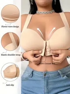 Plus Size Front Buckle Bra, Comfortable No Underwire Design, Natural Shaping, Elegant Back Cutout, Perfect Fit for Plus Sizes, Elegant Breathable Bra