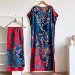 Women's Floral Print Long Sleeve Kimono & Scarf Set, Casual Open Front Outerwear & Shawl, Ladies Clothes for Beach Vacation, Beach Swimsuit Cover, Womenswear
