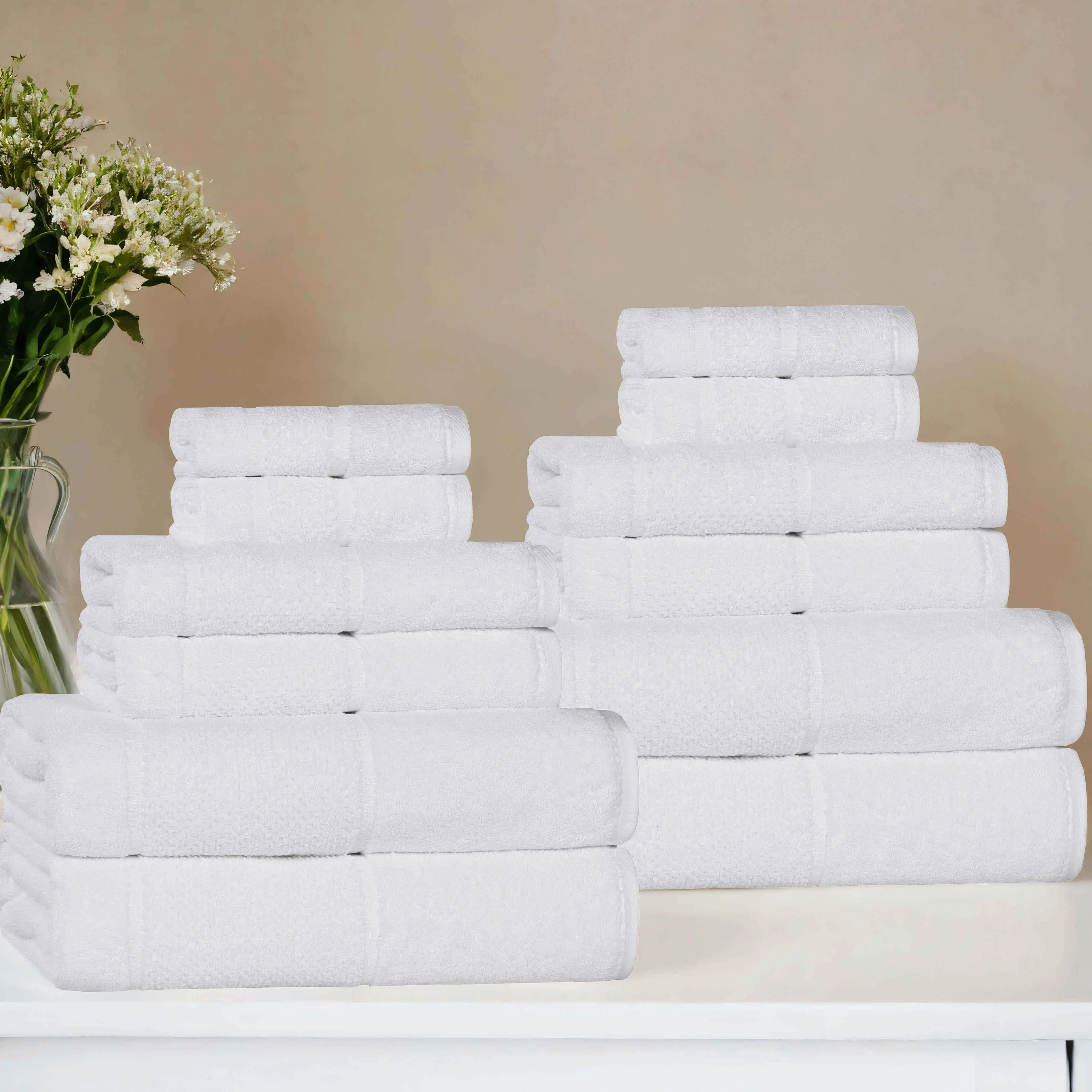 Superior Mile Smart Twist Viscose Cotton Blend Solid 12 Piece Towel Set