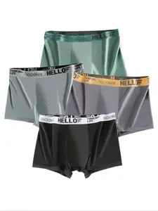4 pcs 'Hello' PrintsMen's Boxer Briefs, with High Stretch, Quick-drying sports briefs, Suitable for men's daily wear and sport, Suitable for participating in various events and weddings, comfort-breathable's Men's underwear.