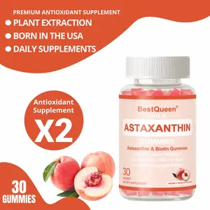 BestQueen-Astaxanthin gummies 30 pieces -100% Natural Astaxanthin from MicroAlgae -Best Astaxanthin Supplements for Skin Health & Pigmentation，Niacin ,Vitamin C ,Vitamin B12 ,Folate ,BiotinNatura，Astaxanthin，daily supplements,Non-GMO，Born in the USA.