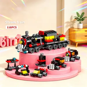 6 in 1 Steam Train Building Blocks Set, 118pcs DIY Assembly Bricks Toy, Educational Creative Construction Toy for Kids Ages 6+, Gift for Boys