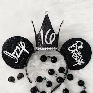 Wednesday minnie ears,wednesday birthday ear,wednesday crown mickey ear,black minnie ear,black crown,addams black crown,black accessories