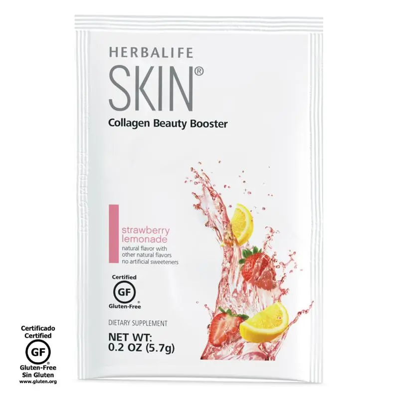 Herbalife Skin Collagen Beauty Booster Strawberry Lemonade 30 Packets for Radiant Skin Hair & Nails with Bioactive Peptides & Vitamins Gluten-Free Powder Optimum Supplement Drink