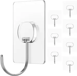 8-Pack Large Adhesive Wall Hooks – Heavy-Duty Self-Adhesive Transparent Hooks for Towels, Coats, Keys, Bathroom, Kitchen & Outdoor Use, Waterproof Utility Hooks
