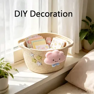 1pcs DIY Handmade Woven Storage Basket, Home Miscellaneous Organizer, Cosmetic Desktop Tray, Snack Holder, Baby Room Shelf, DIY Doll Basket