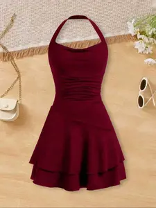 Girls' Fashion Dress, Waist Cinched Slim Fit Backless Cross Straps Design, Casual Clothing, Perfect for Daily Wear