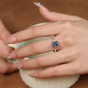 3 Carat Dark Blue SyntheticMoissanite Engagement Ring BandSterling Siliver D Color VVS 1 SyntheticMoissanite Ring For Women 925Engagement Halo Ring AnniversaryBirthday Gift ldea leaf ring