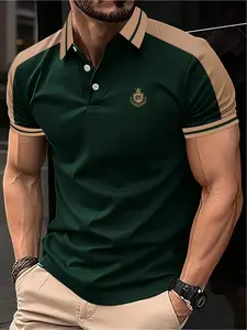 Men's Luxury Golf Polo Shirt, Summer High-End Turnover Collar, Fitted Sports Short Sleeve Top, Casual Style, All over Print