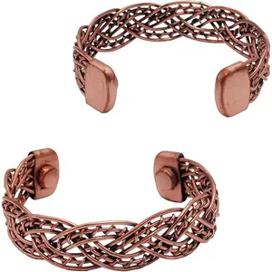 Pure Hands Studio Russet Weave Copper Cuff - Handmade Braided Copper Wire Bracelet - Adjustable Artisan Bangle for Men & Women