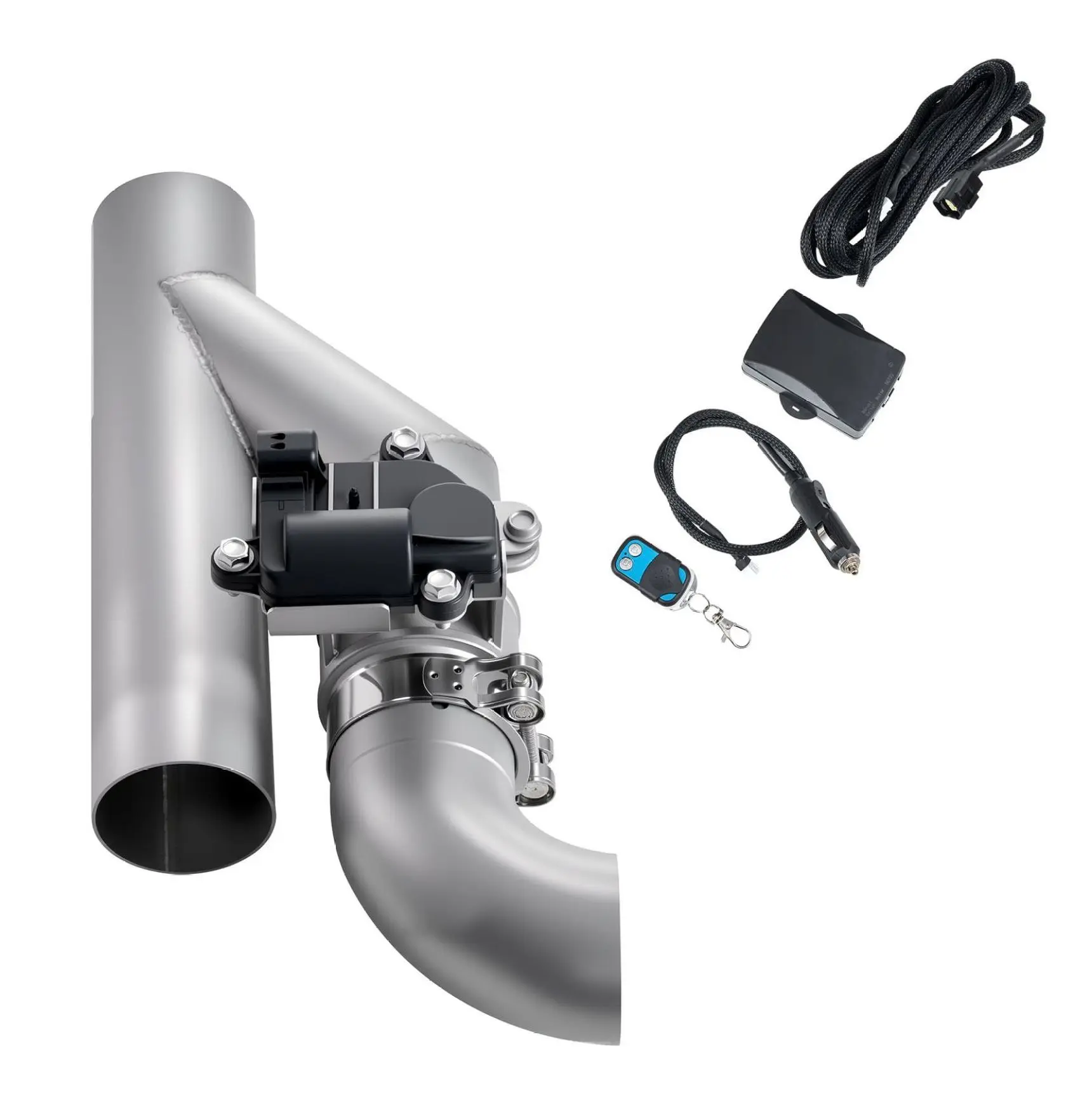 2.5 Inch Electric Exhaust Cutout Kit with Remote, Stainless Steel Exhaust Valve, Y Pipe, Universal Fit for Trucks, Cars, SUVs - Control Exhaust Sound Default